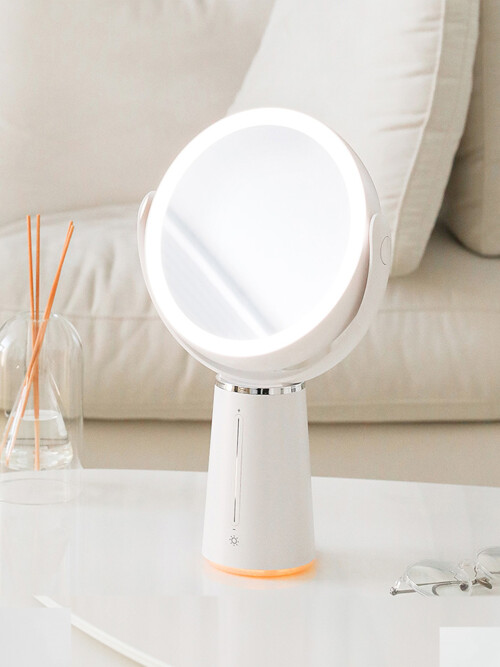 무아스 360도 회전 듀얼 5X 무선 LED 거울 메이크업 탁상용 조명거울