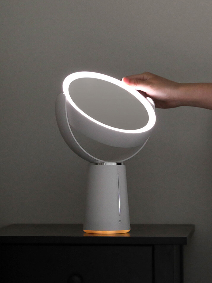 무아스 360도 회전 듀얼 5X 무선 LED 거울 메이크업 탁상용 조명거울