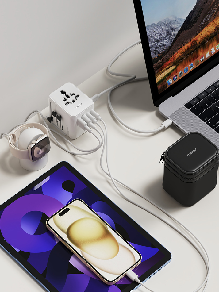 무아스 5포트 35W 여행용 고속 멀티 어댑터 돼지코 멀티탭 콘센트