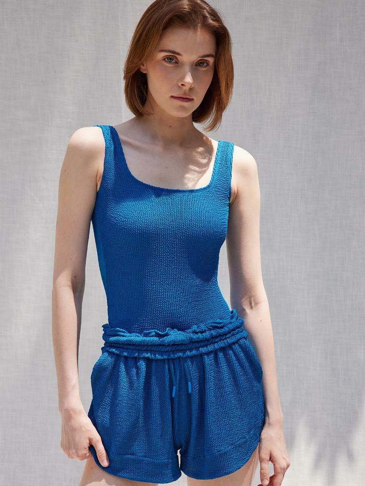 Square-neck swimsuit & pants set_blue