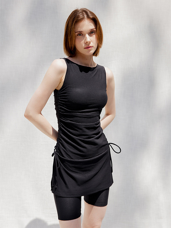 Seersucker dress swim set_black