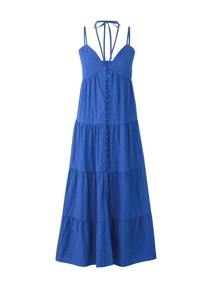 Blanc Halter Dress Blue