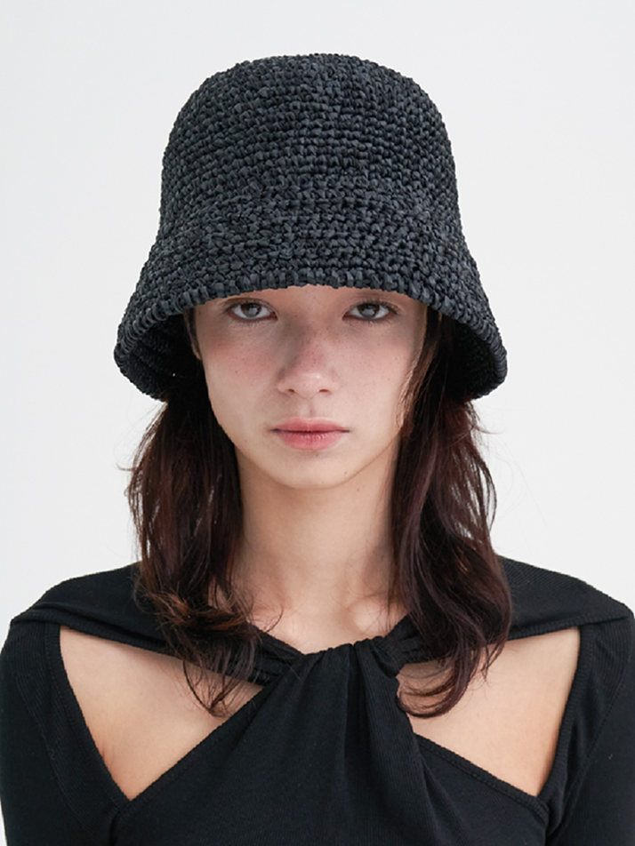 Knitting Straw Bonnet Hat - Black | ETERNAL JOURNEY