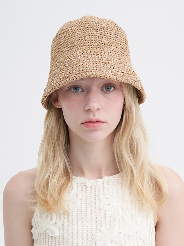 Knitting Straw Bonnet Hat - Beige