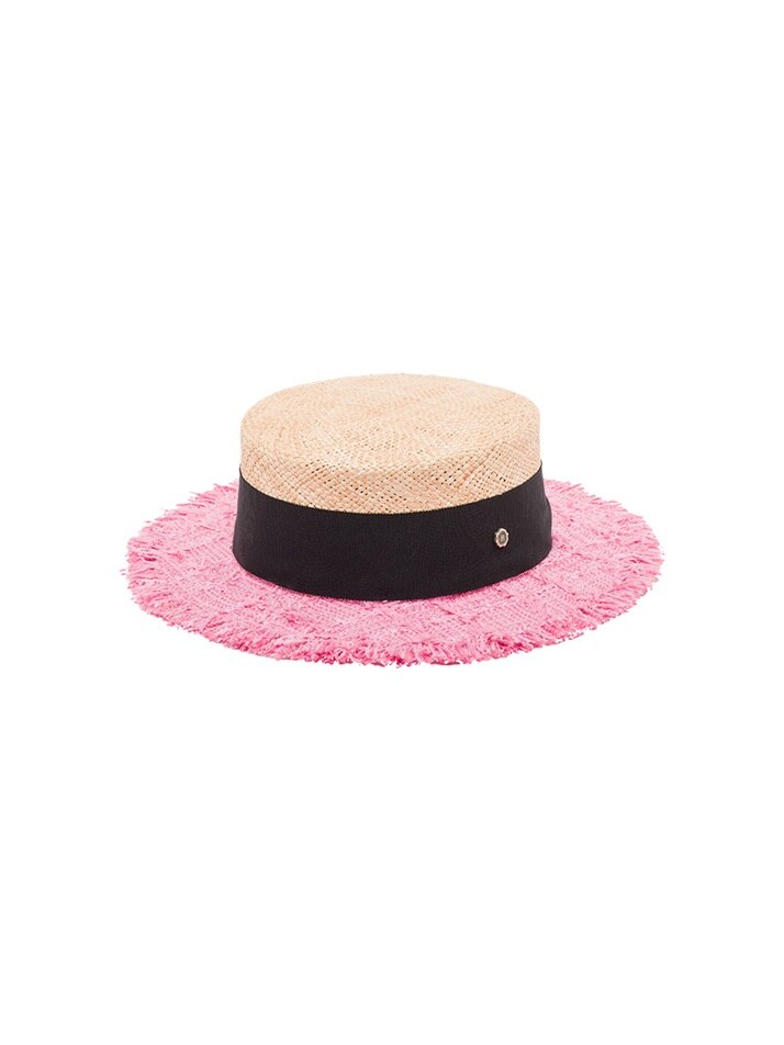 Tweed Boater Hat - Pink