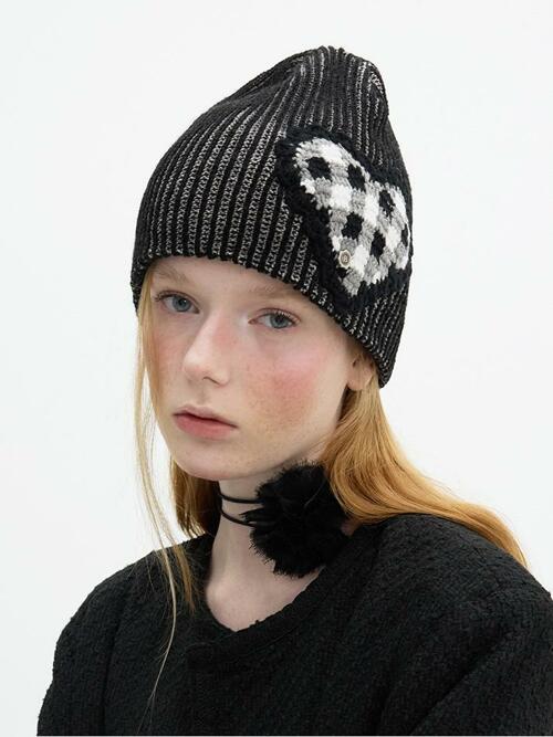 Tricot Heart Beanie - Black