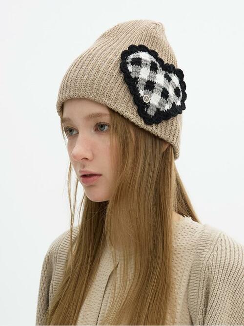 Tricot Heart Beanie - Beige