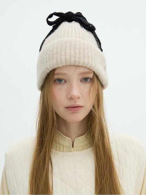 Ribbon Detail Beanie - Ivory