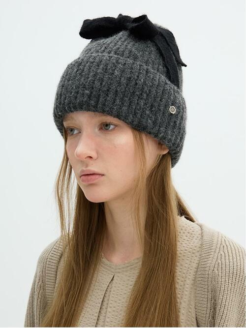 Ribbon Detail Beanie - Grey