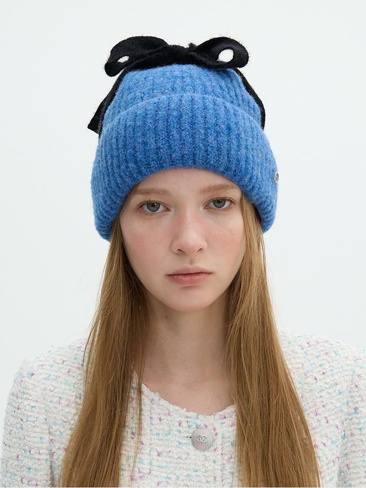 Ribbon Detail Beanie - Blue