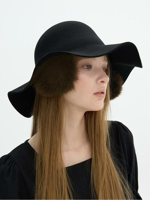 Pom Pom Flare Hat - Black