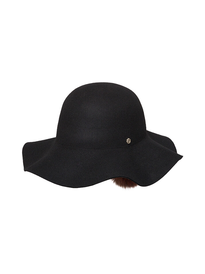 Pom Pom Flare Hat - Black