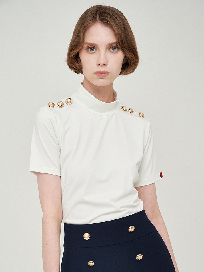 Button Half Neck Half Sleeve- Ivory