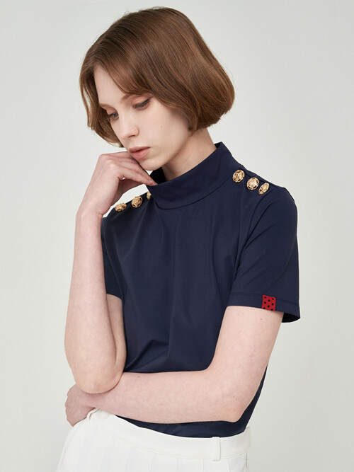 Button Half Neck Half Sleeve- Navy