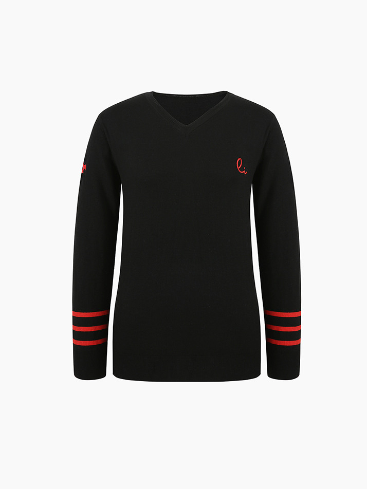 Side BB V neck Knit- Black