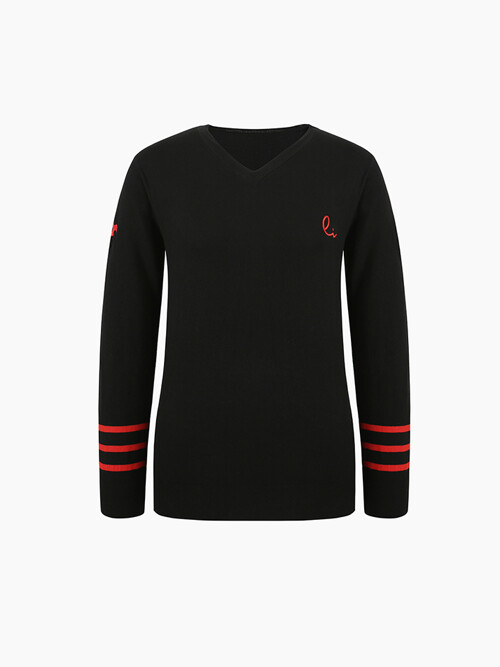 Side BB V neck Knit- Black