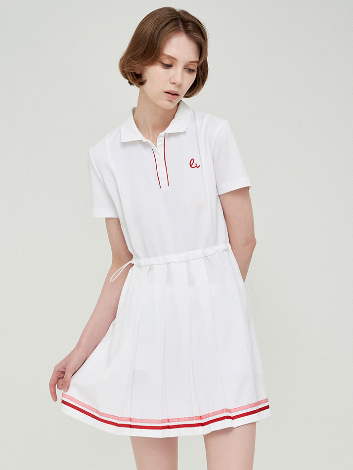 String Pleats Onepiece- White