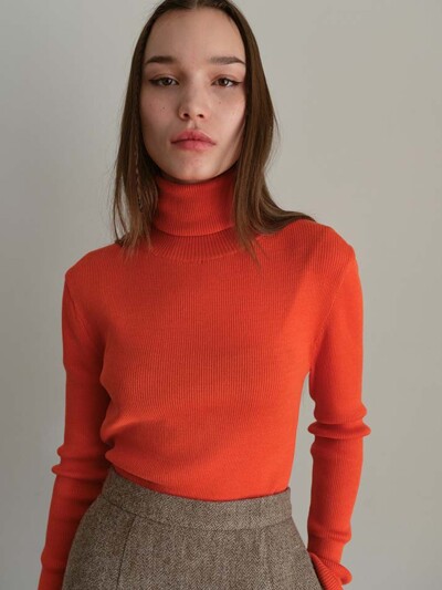 Bourie Rib Turtle Neck_Orange