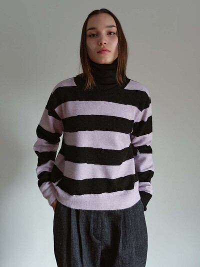 Tennis Stripe Pullover_Lavender Black