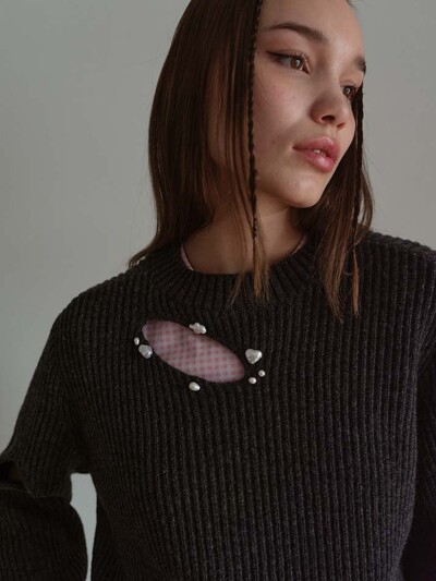 Hole Trimming Pullover_Gray