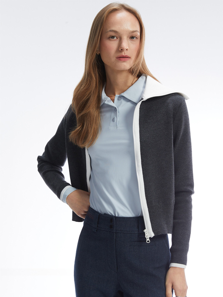 어도어 니트 집업(울)_다크 그레이