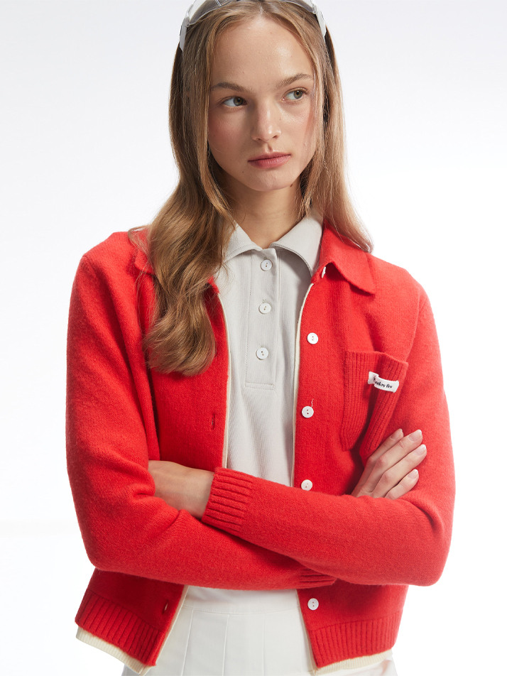 버튼업 니트 가디건_레드
