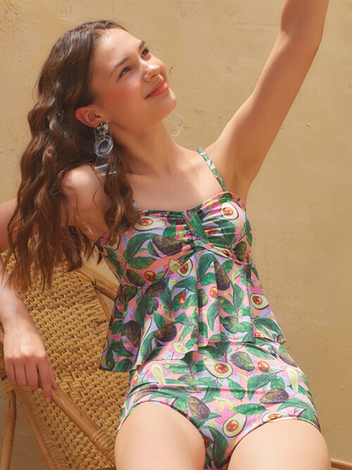 아보카도 리본 탱키니 핑크