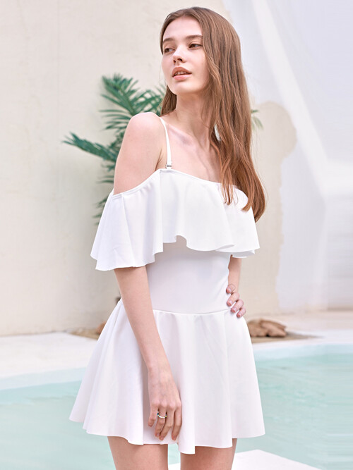 프릴 커버 원피스 화이트