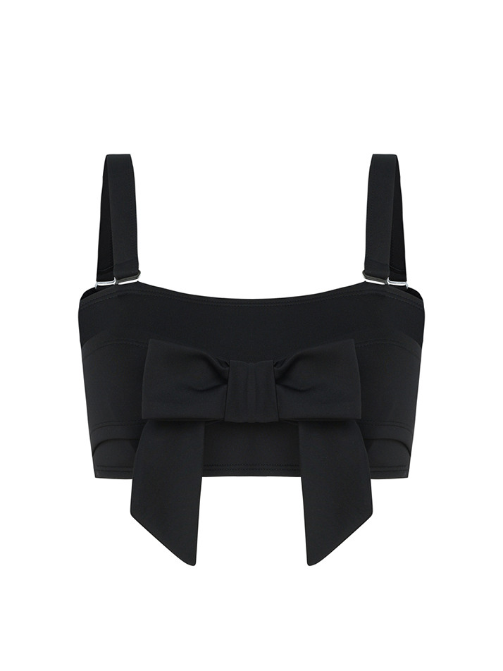 리본 브라 탑 블랙