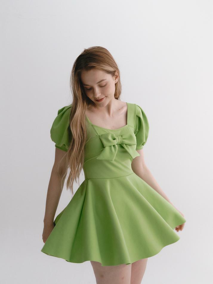 유니온 리본 벌룬 원피스 올리브
