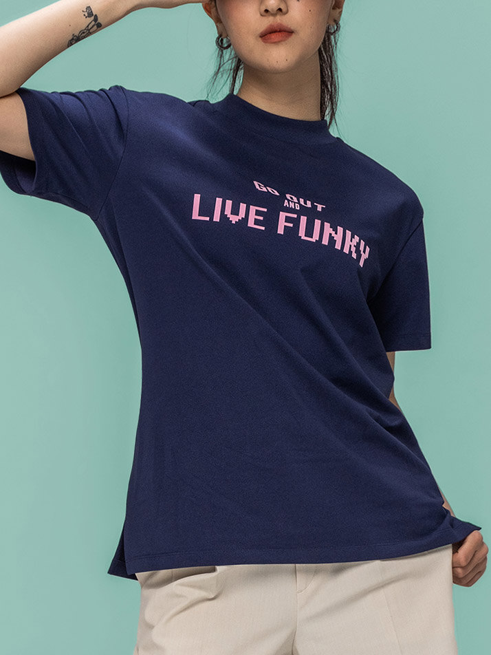 Mock Neck Live Funky T shirts Navy