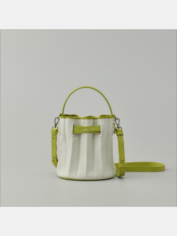 Lucky Pleats Canvas Coated Bucket Bag Lime