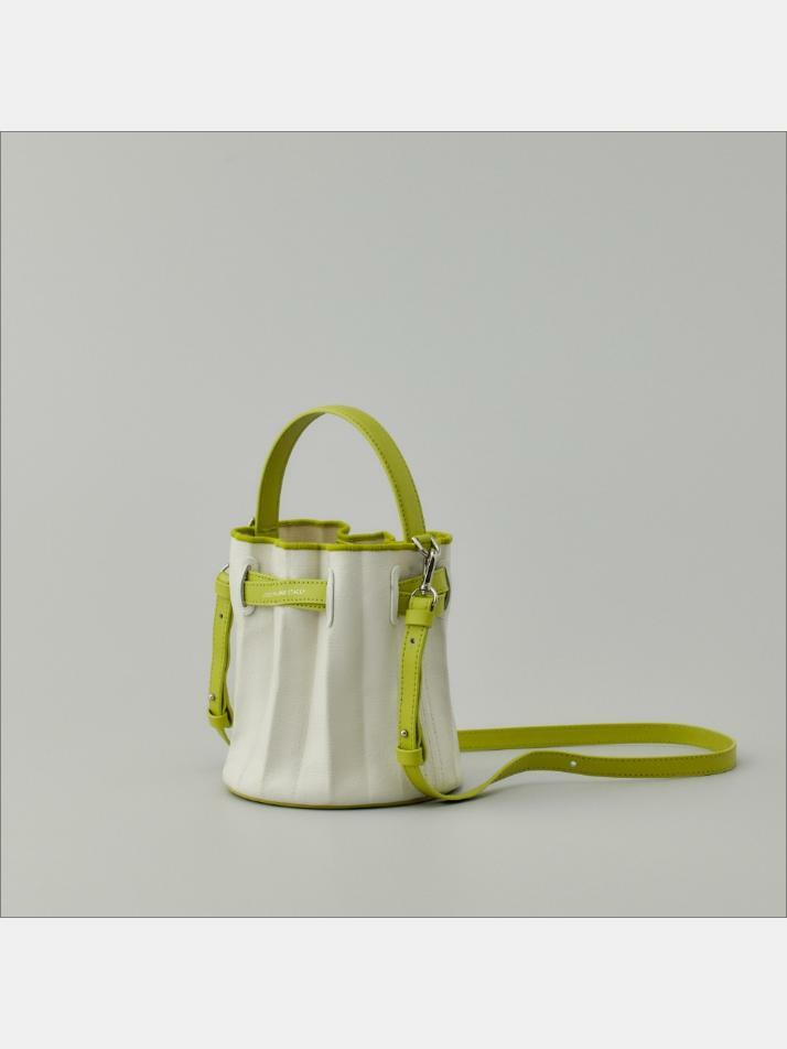 Lucky Pleats Canvas Coated Bucket Bag Lime