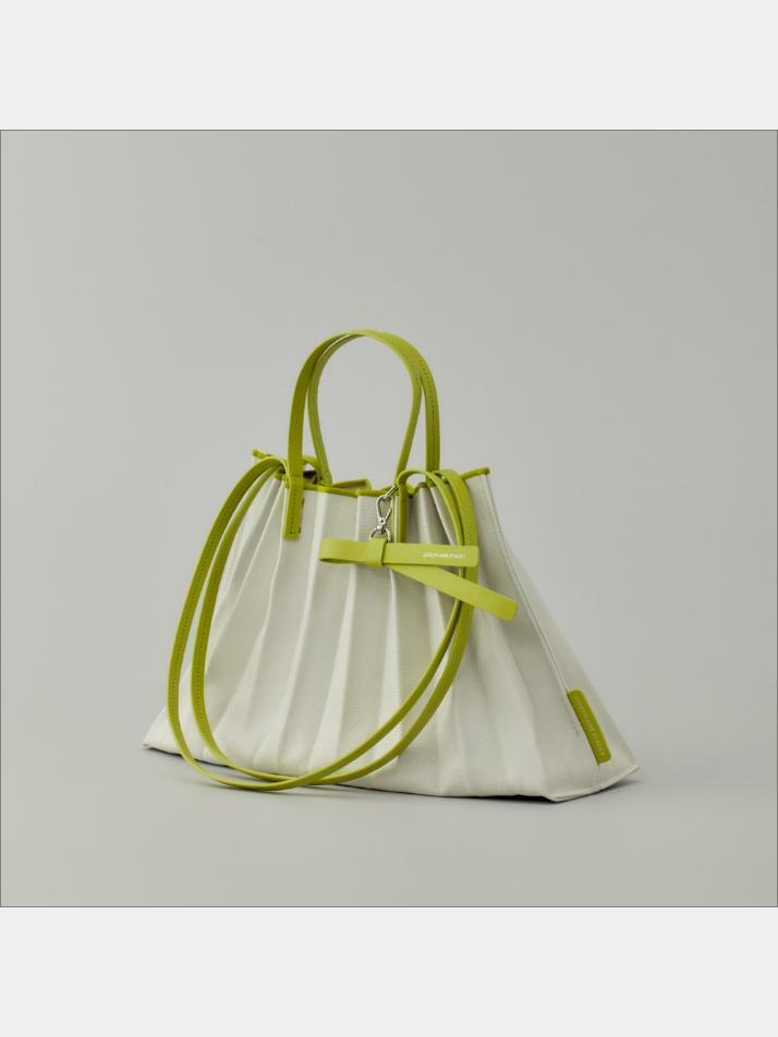 Lucky Pleats Canvas Coated Shopper L with Ribbon Lime