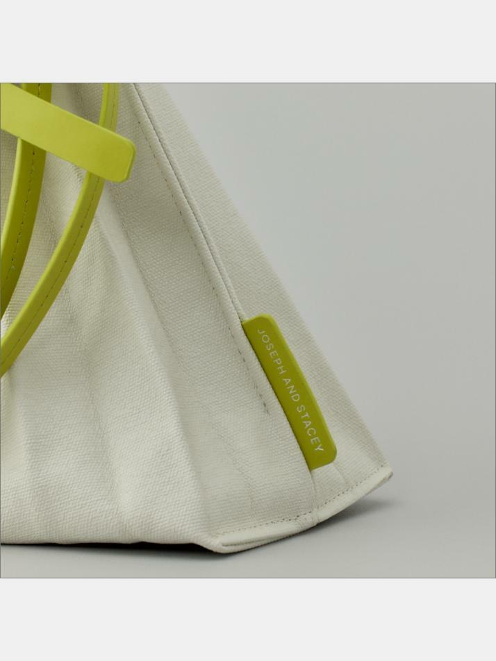 Lucky Pleats Canvas Coated Shopper L with Ribbon Lime