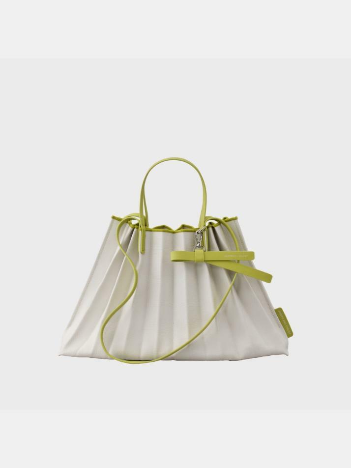 Lucky Pleats Canvas Coated Shopper L with Ribbon Lime