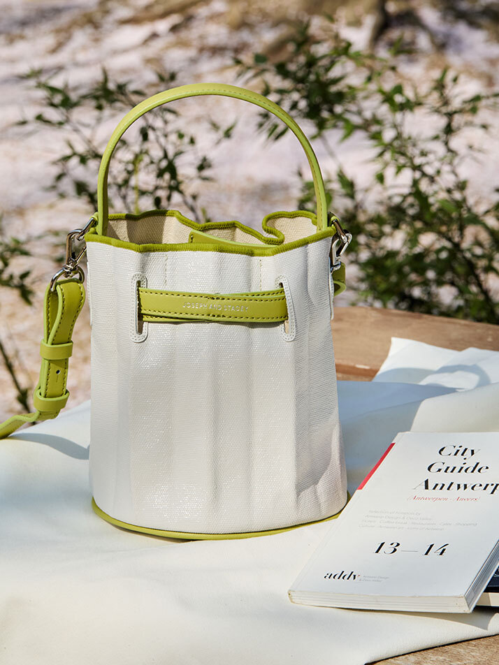 Lucky Pleats Canvas Coated Bucket Bag Lime