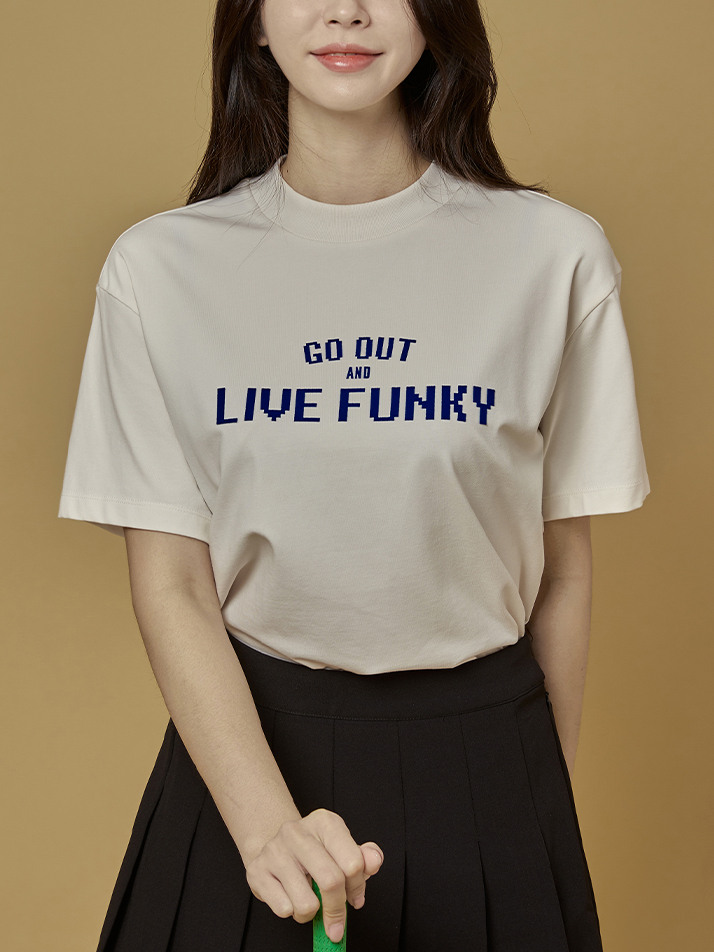 Mock Neck Live Funky T shirts Ivory