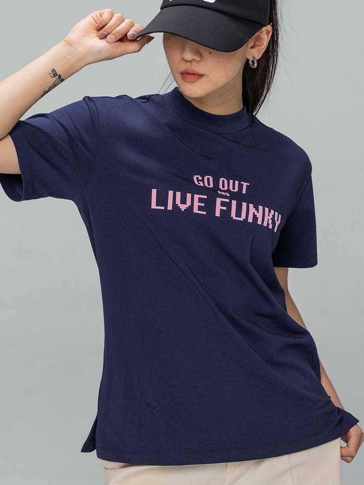 Mock Neck Live Funky T shirts Navy
