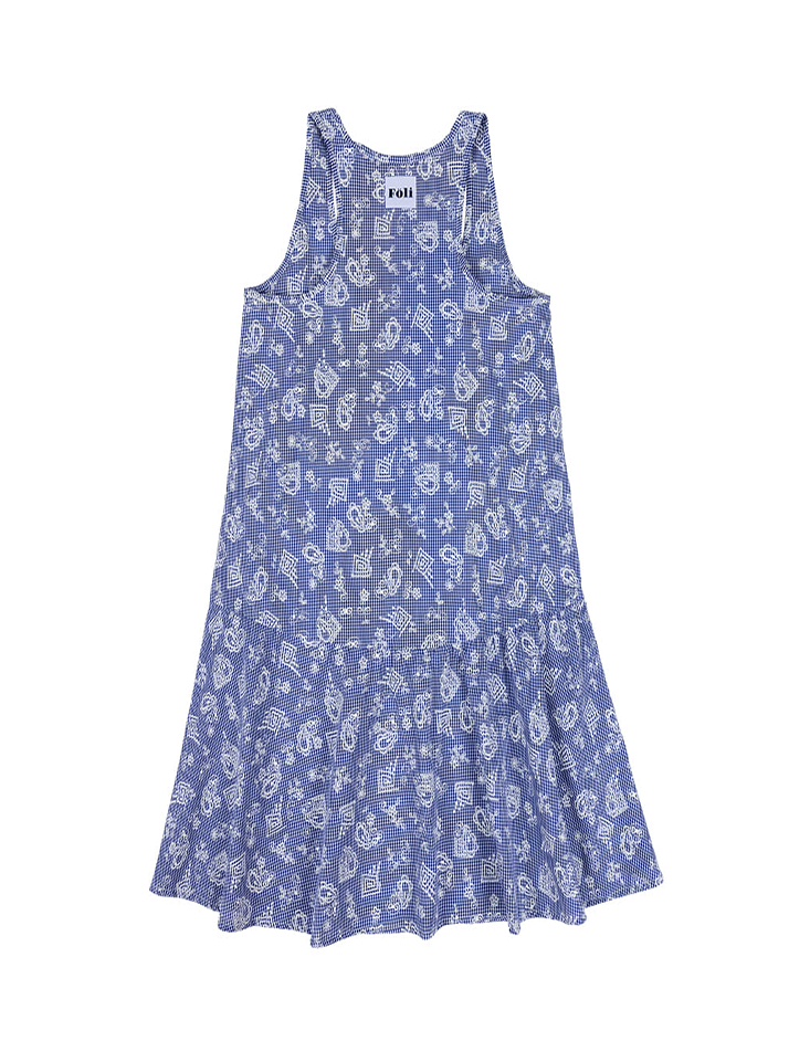 (여) 로맨틱 깅엄 홈 슬립 드레스, 블루