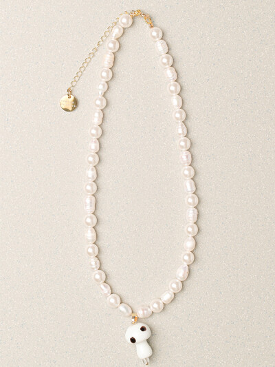 MUSHI-DANGLE NECKLACE-WHITE : ARCHIVE-012