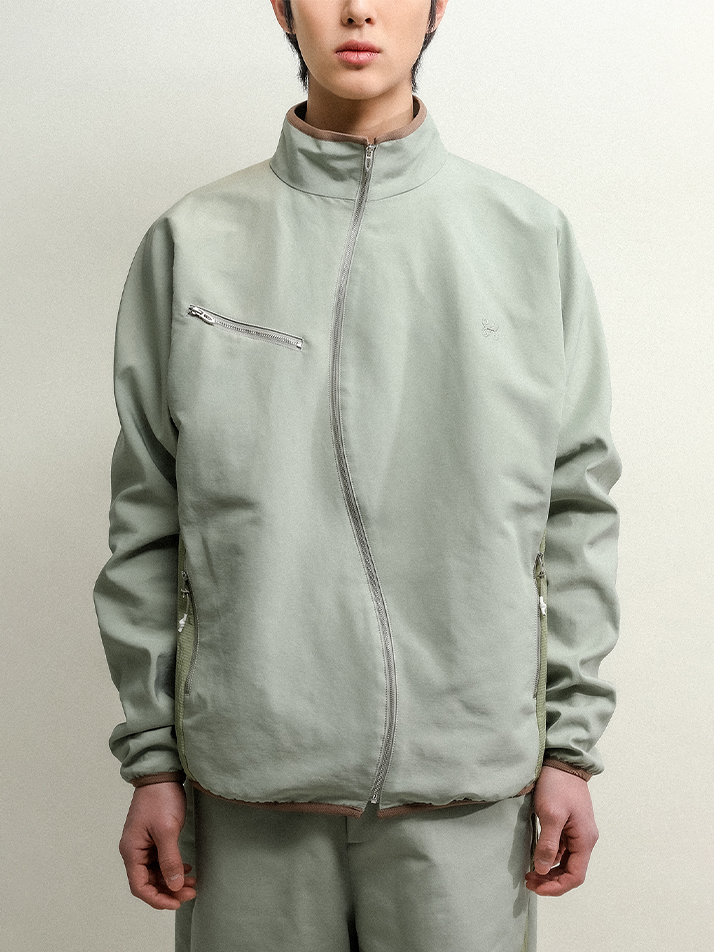 ASYMMETRIC WAVE ZIPPED JACKET-EARTHY GREEN