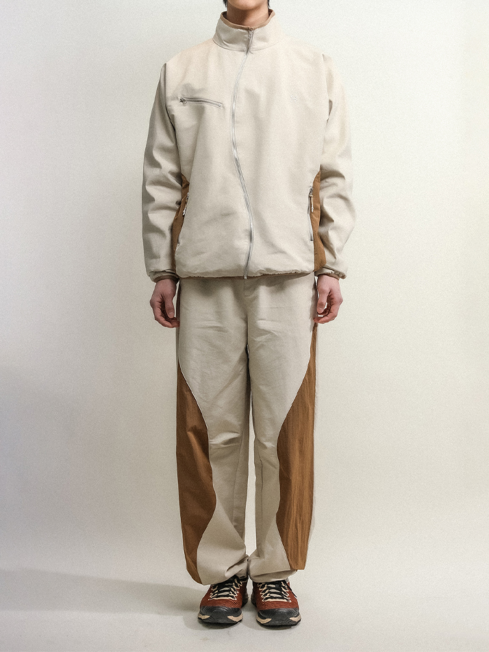 ASYMMETRIC WAVE PANTS-BROWN ECRU