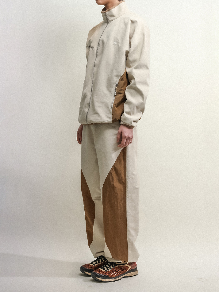 ASYMMETRIC WAVE PANTS-BROWN ECRU
