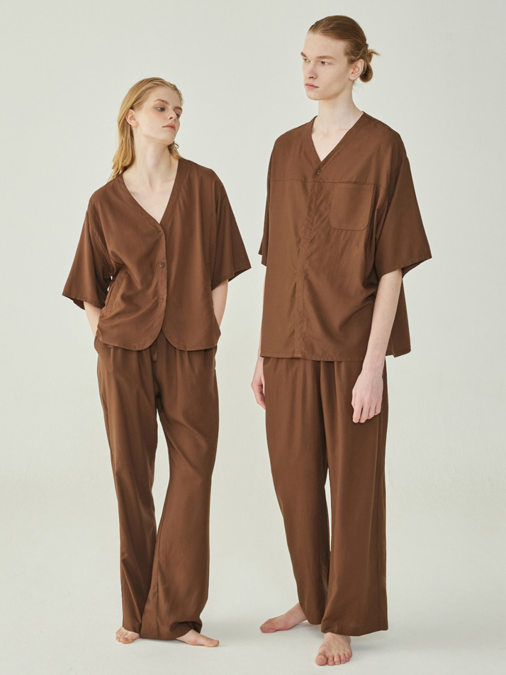 COZY PAJAMA COUPLE SET_pure brown