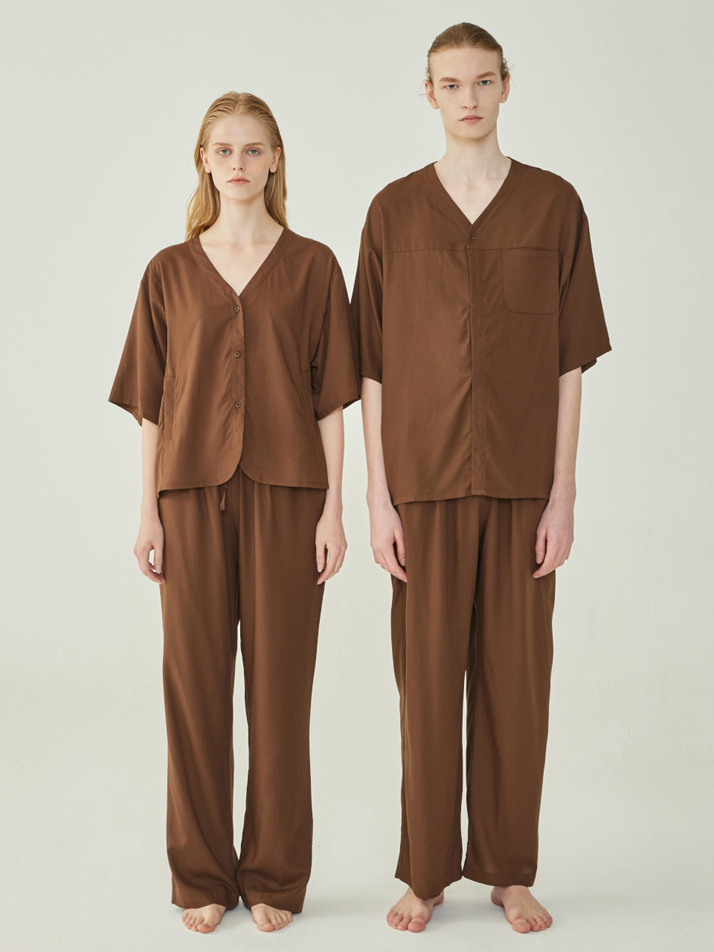 COZY PAJAMA COUPLE SET_pure brown