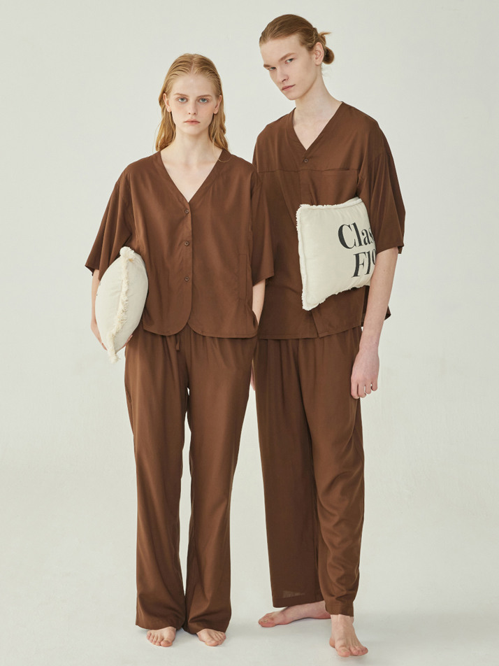 COZY PAJAMA COUPLE SET_pure brown