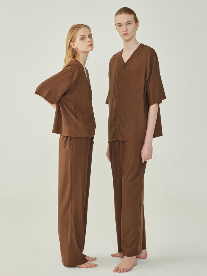 COZY PAJAMA COUPLE SET_pure brown