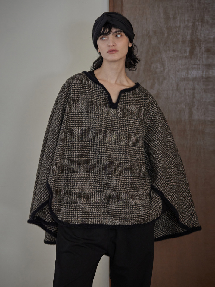 WOOL CAPE ROBE_glen check