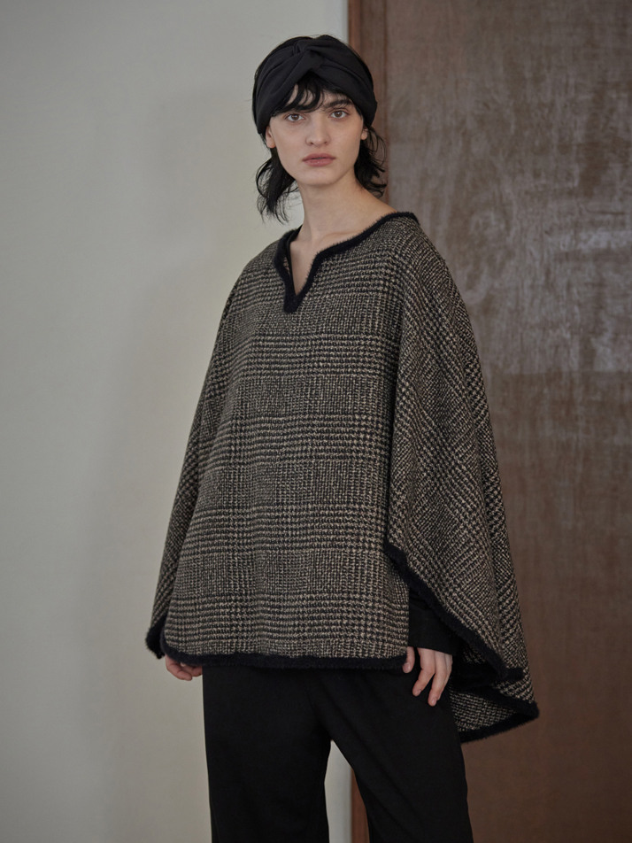 WOOL CAPE ROBE_glen check